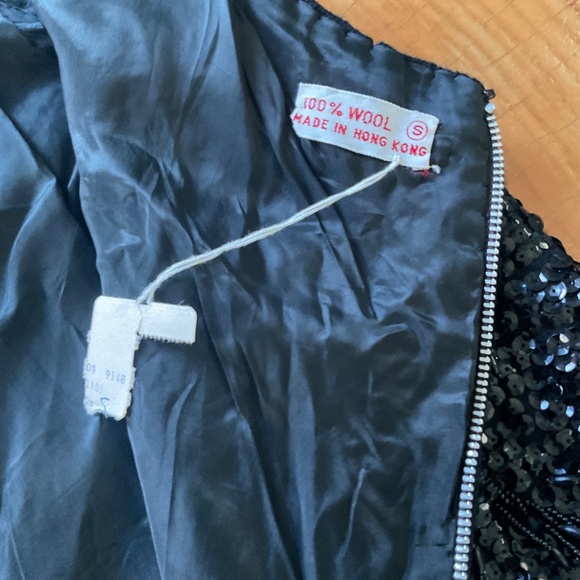 Helen Wong Top Womens Black Wool Sequin Beads Tassel Vintage Sleeveless Party - Picture 5 of 6